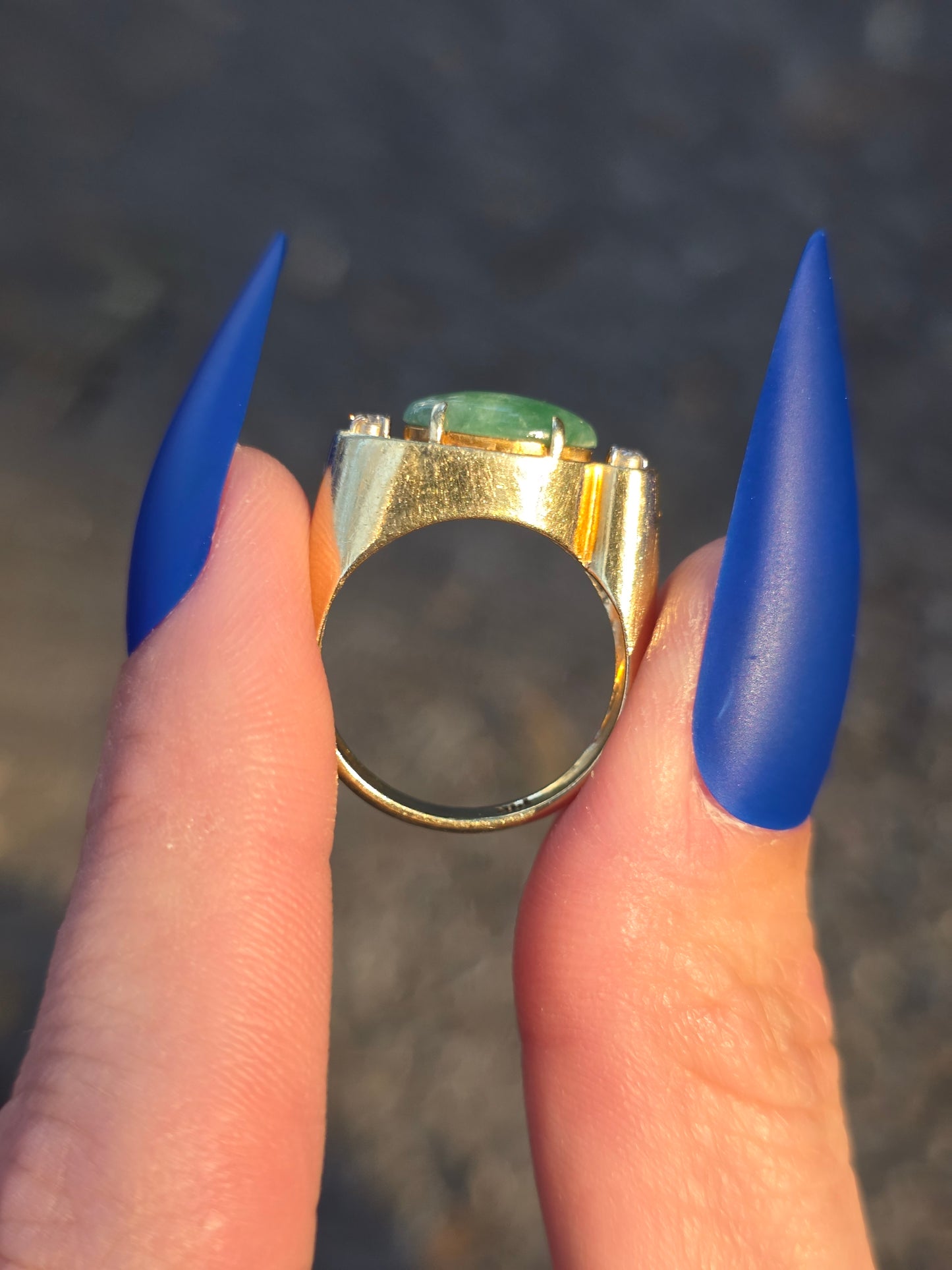 14k Jade and Diamond Swirl Ring