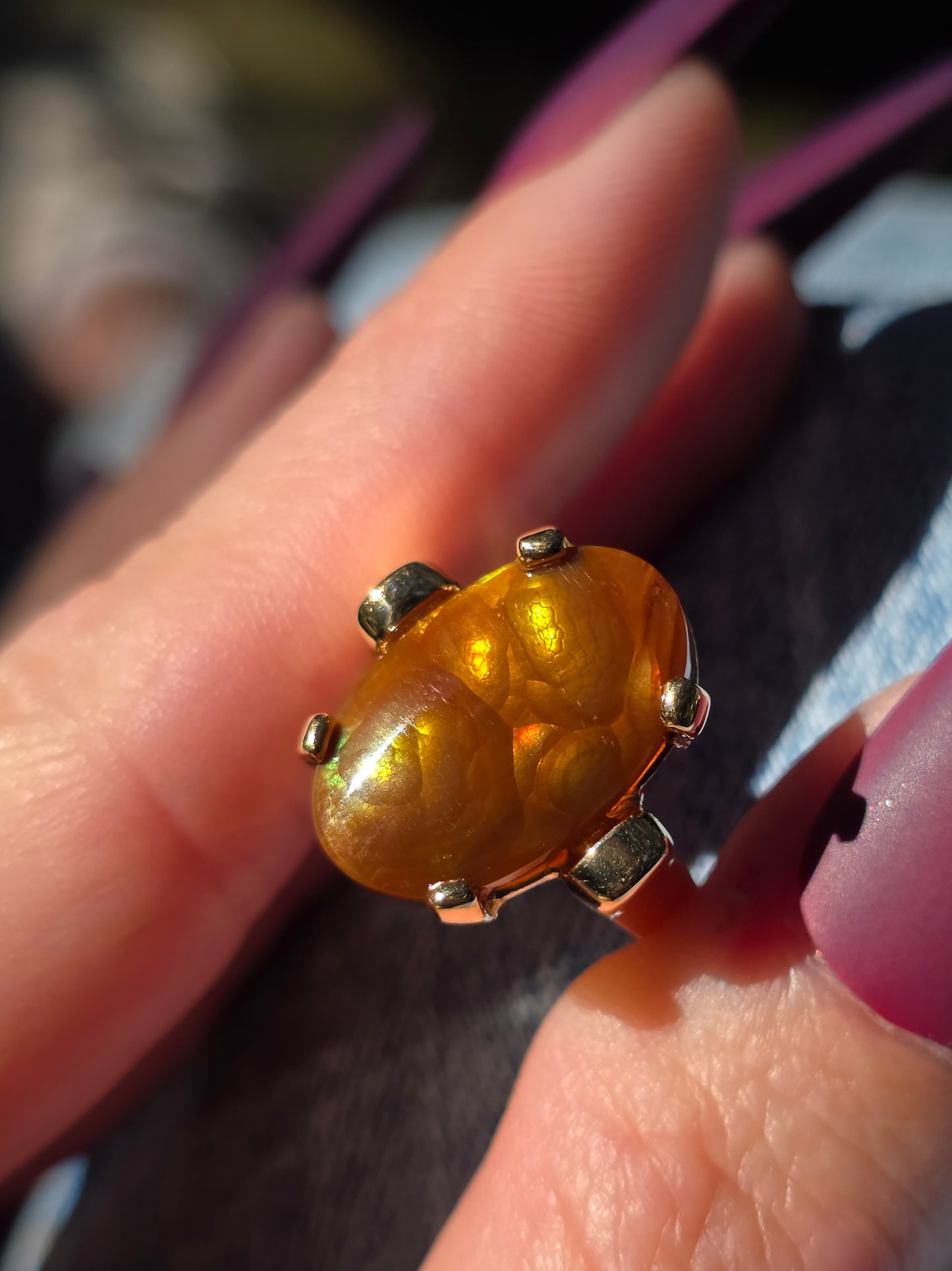 14k Oval Fire Agate Ring