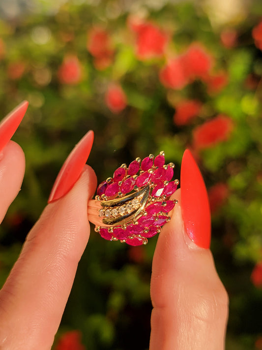 14k Ruby and Diamond Leaf Ring