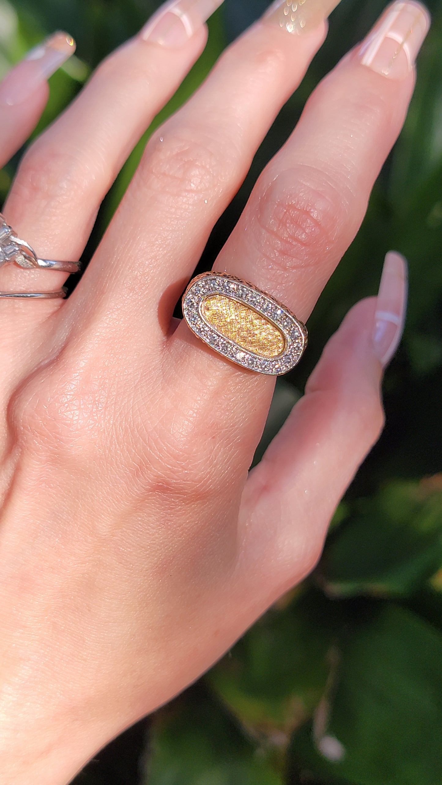 14k Wide Textured Diamond Signet Ring