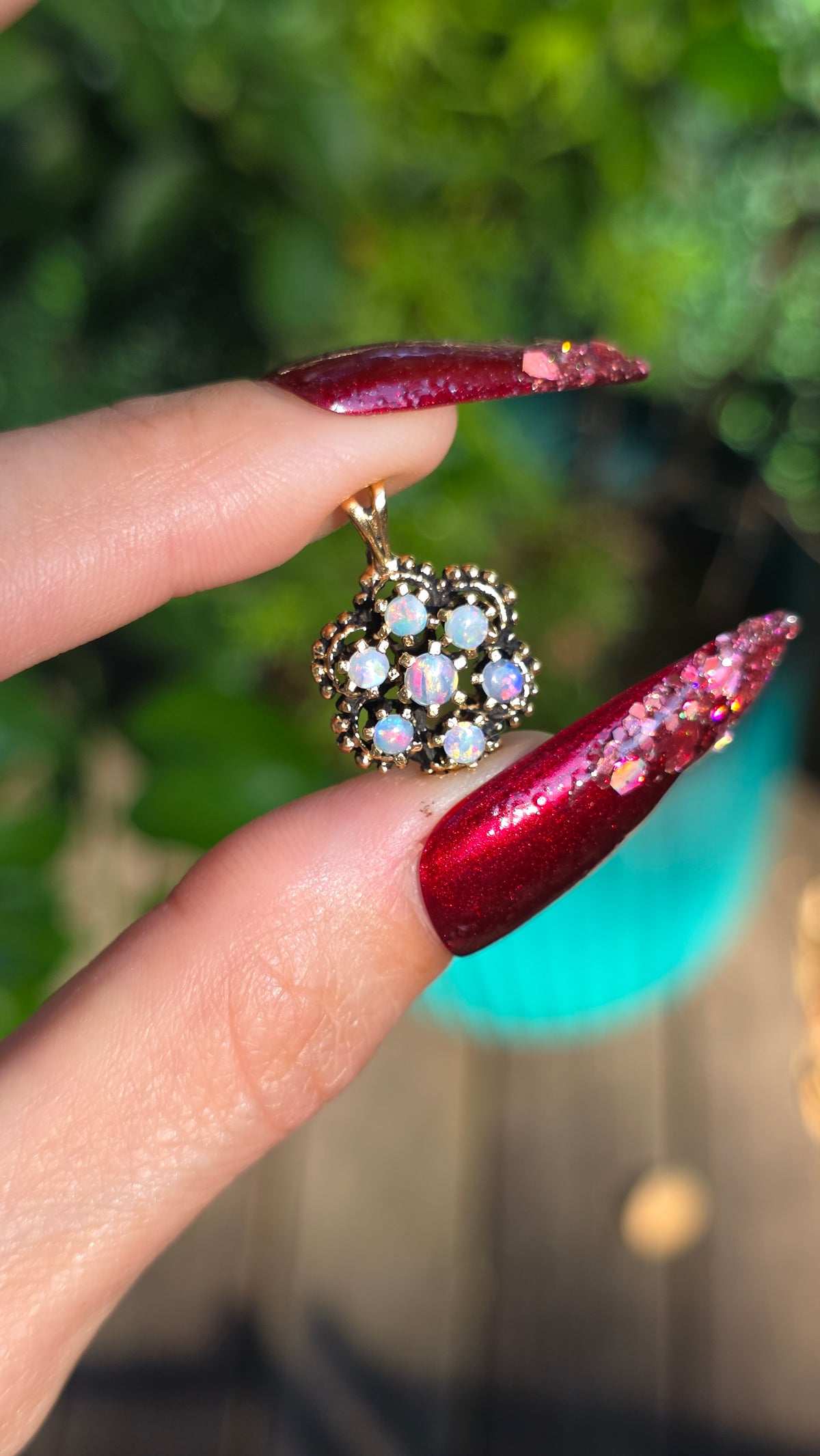 14k Opal Flower Pendant