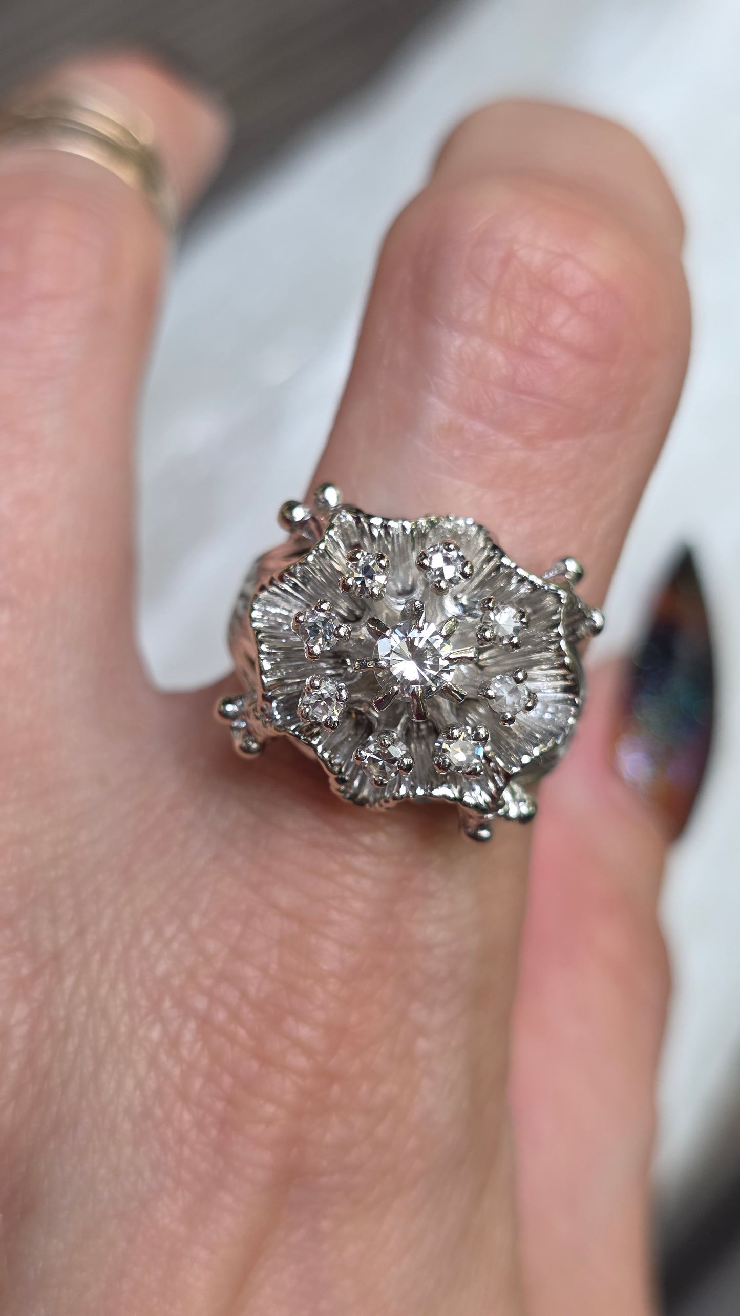 14k Retro Diamond Anemone Ring