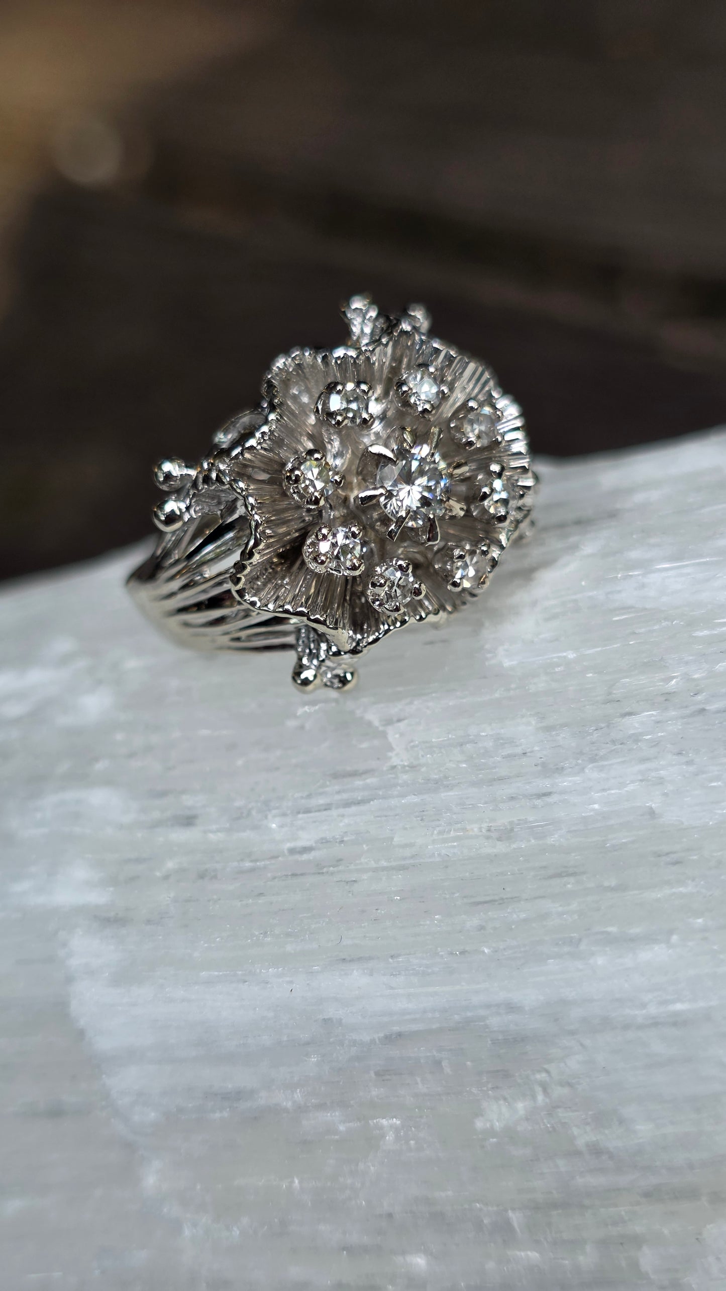 14k Retro Diamond Anemone Ring