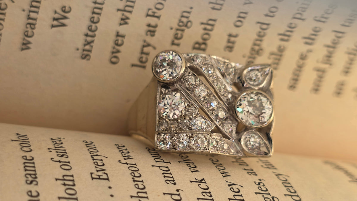 14k Deco Diamond Tank Ring