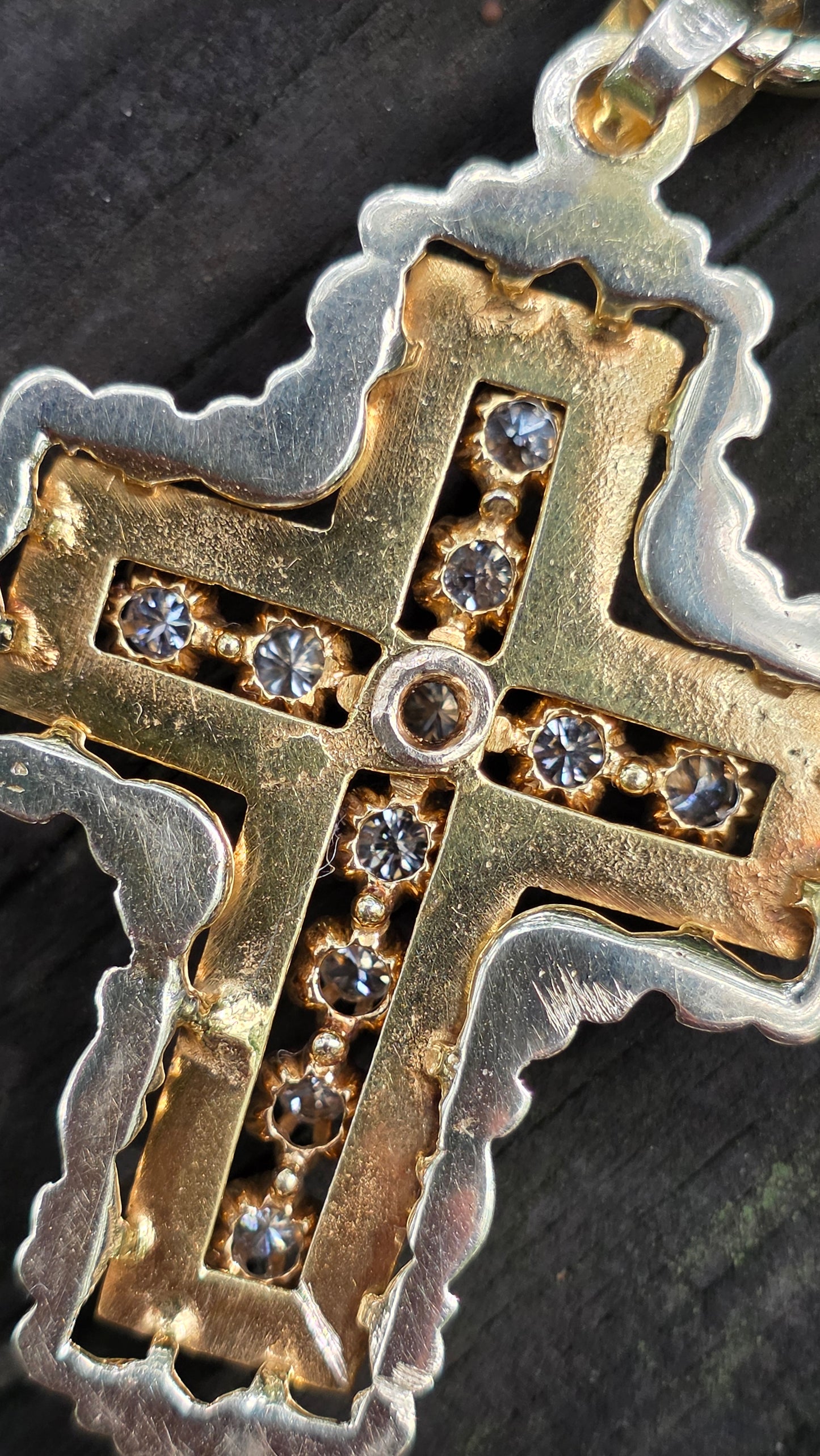 14k Diamond and Enamel Cross