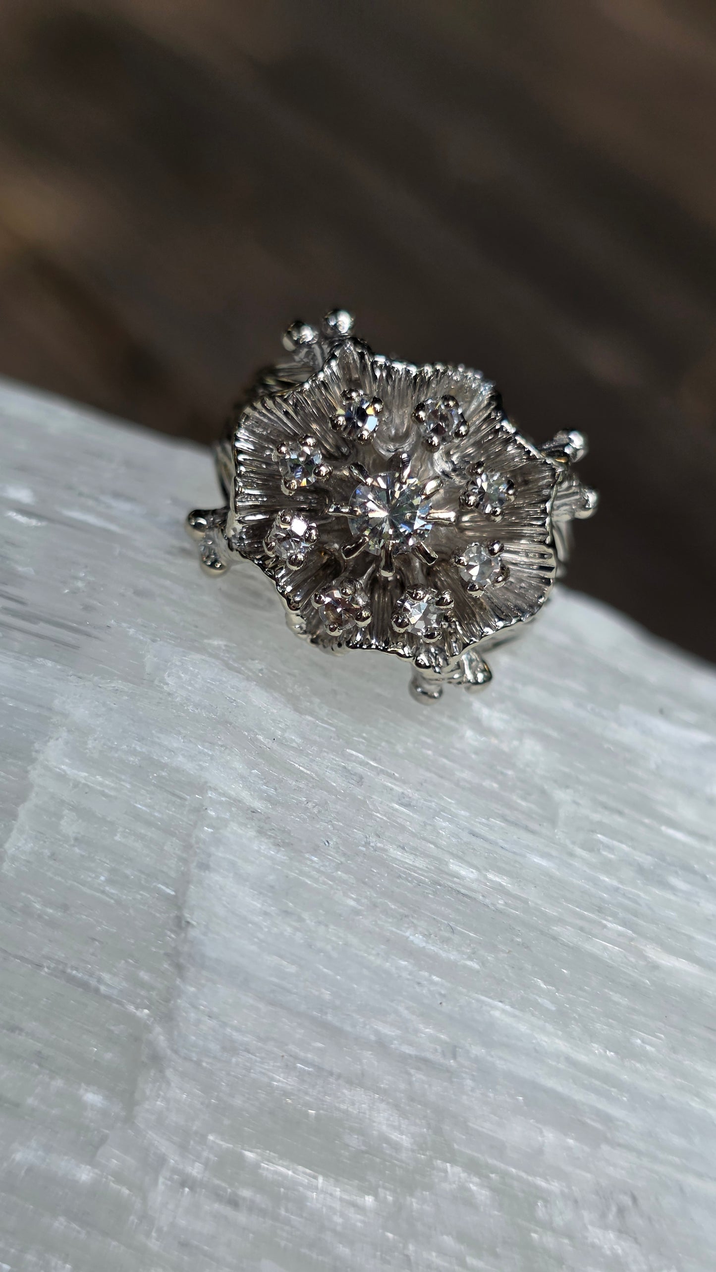 14k Retro Diamond Anemone Ring