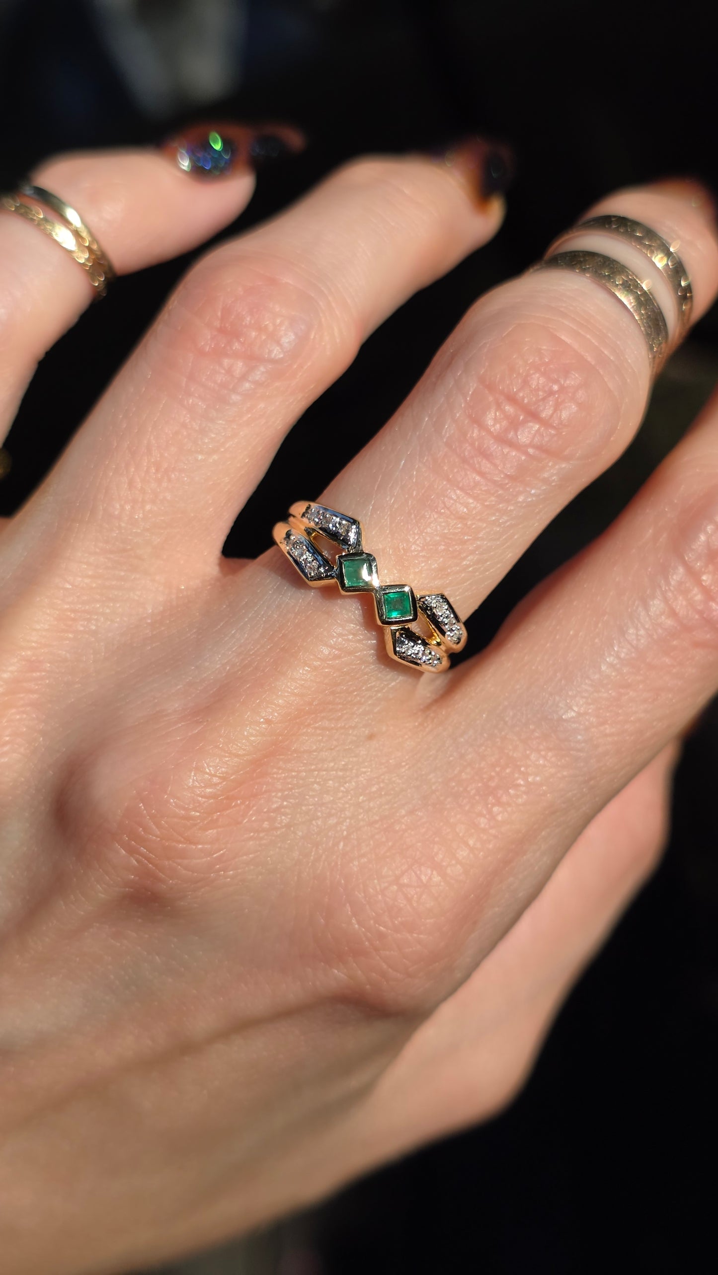 14k Emerald and Diamond Band