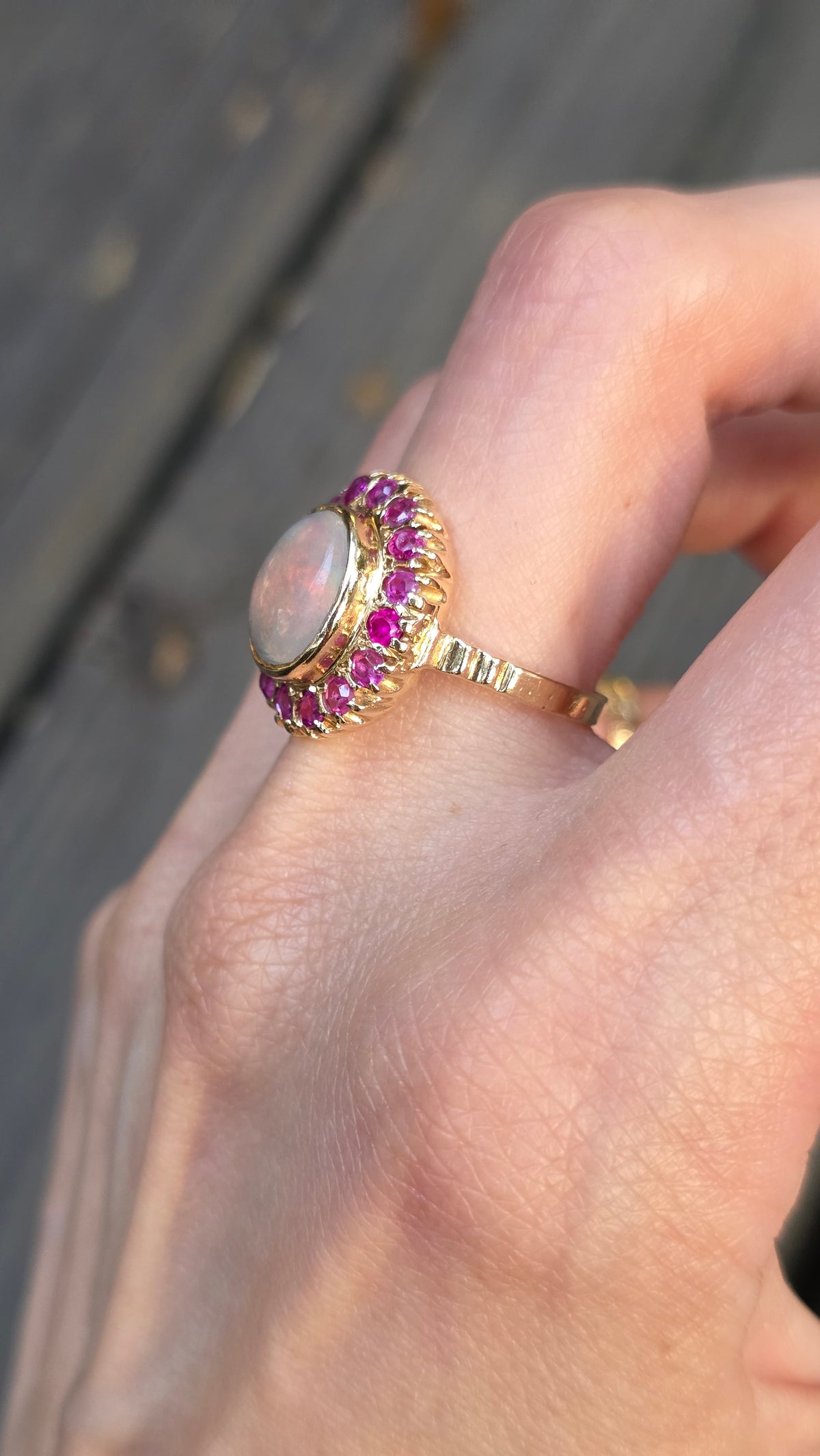 14k Opal and Ruby Ring