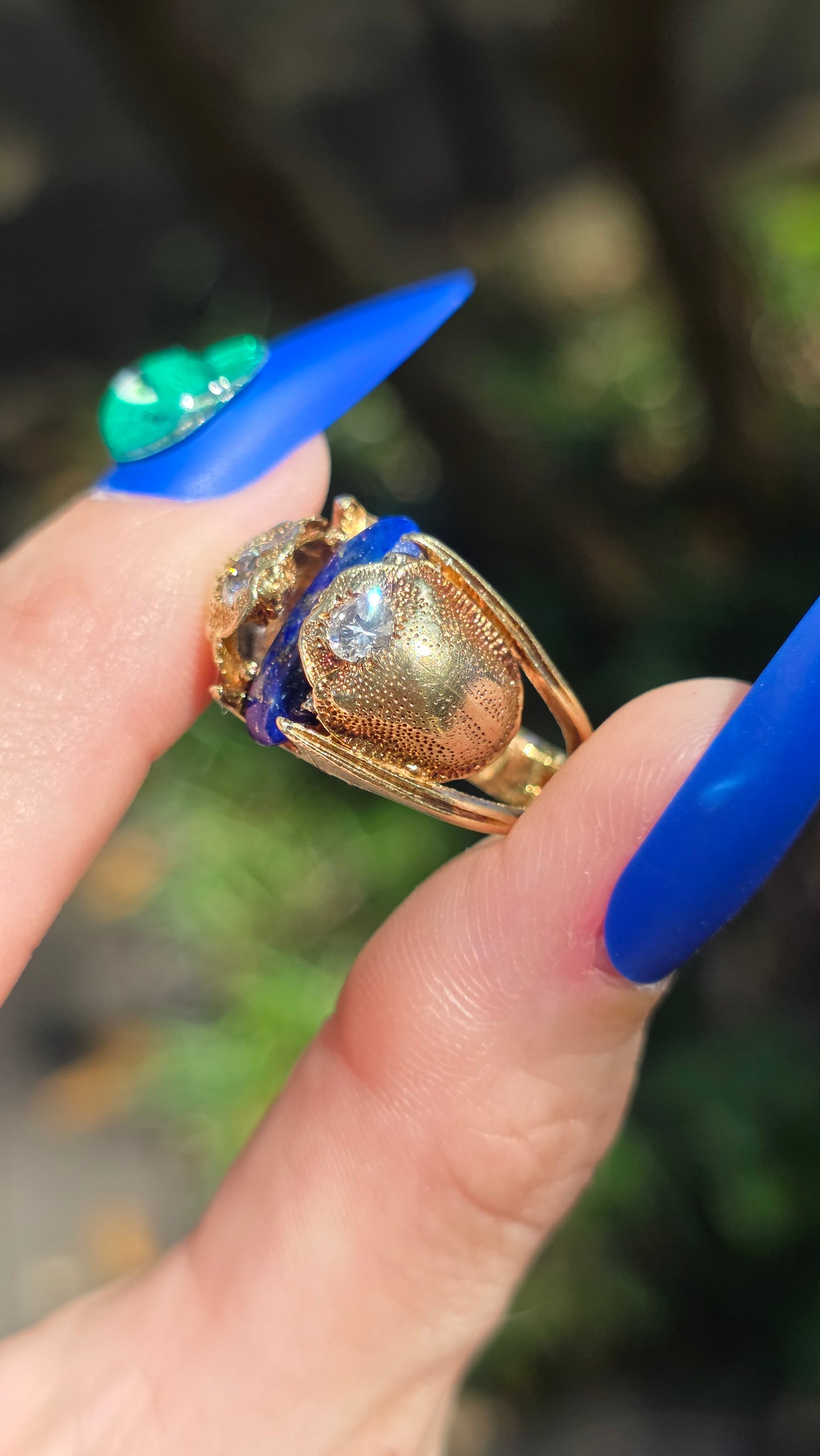 14k Lapis and Diamond Scarab Ring