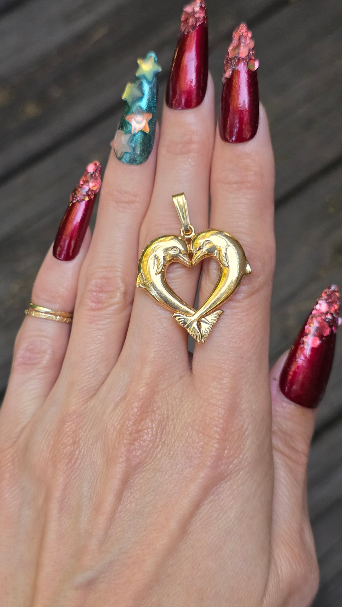 14k Dolphin Heart Pendant