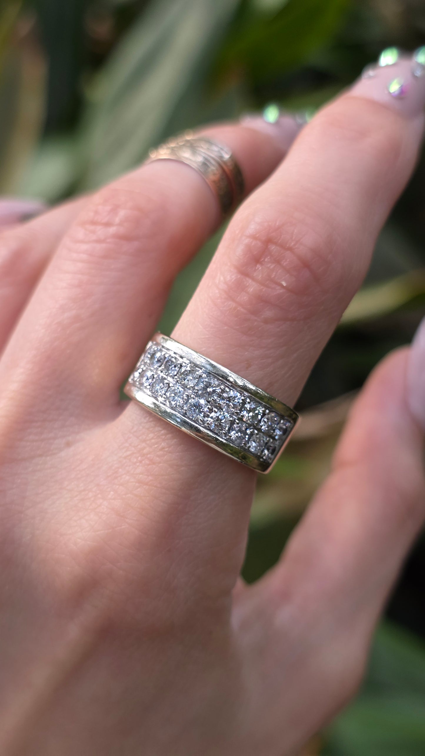 14k Double Row Diamond Band Ring