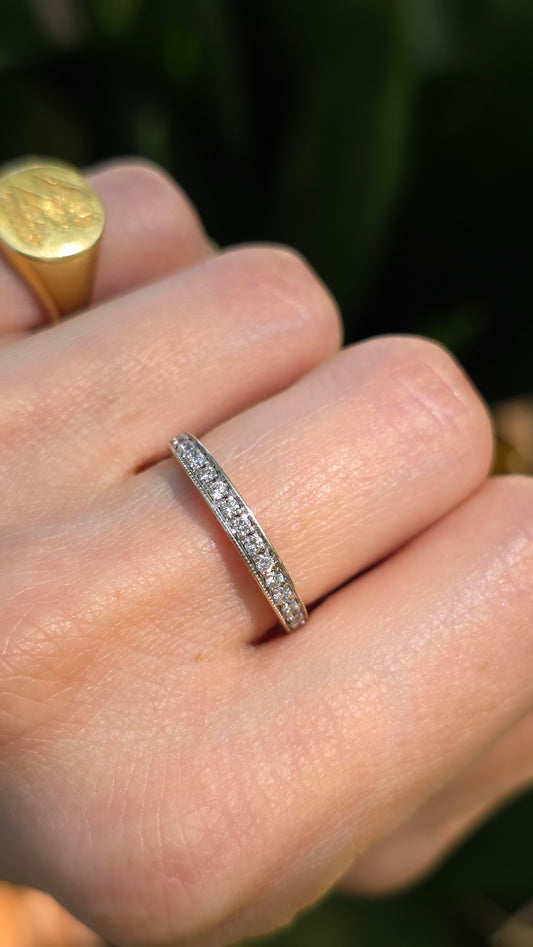 14k Engraved Diamond Band Ring