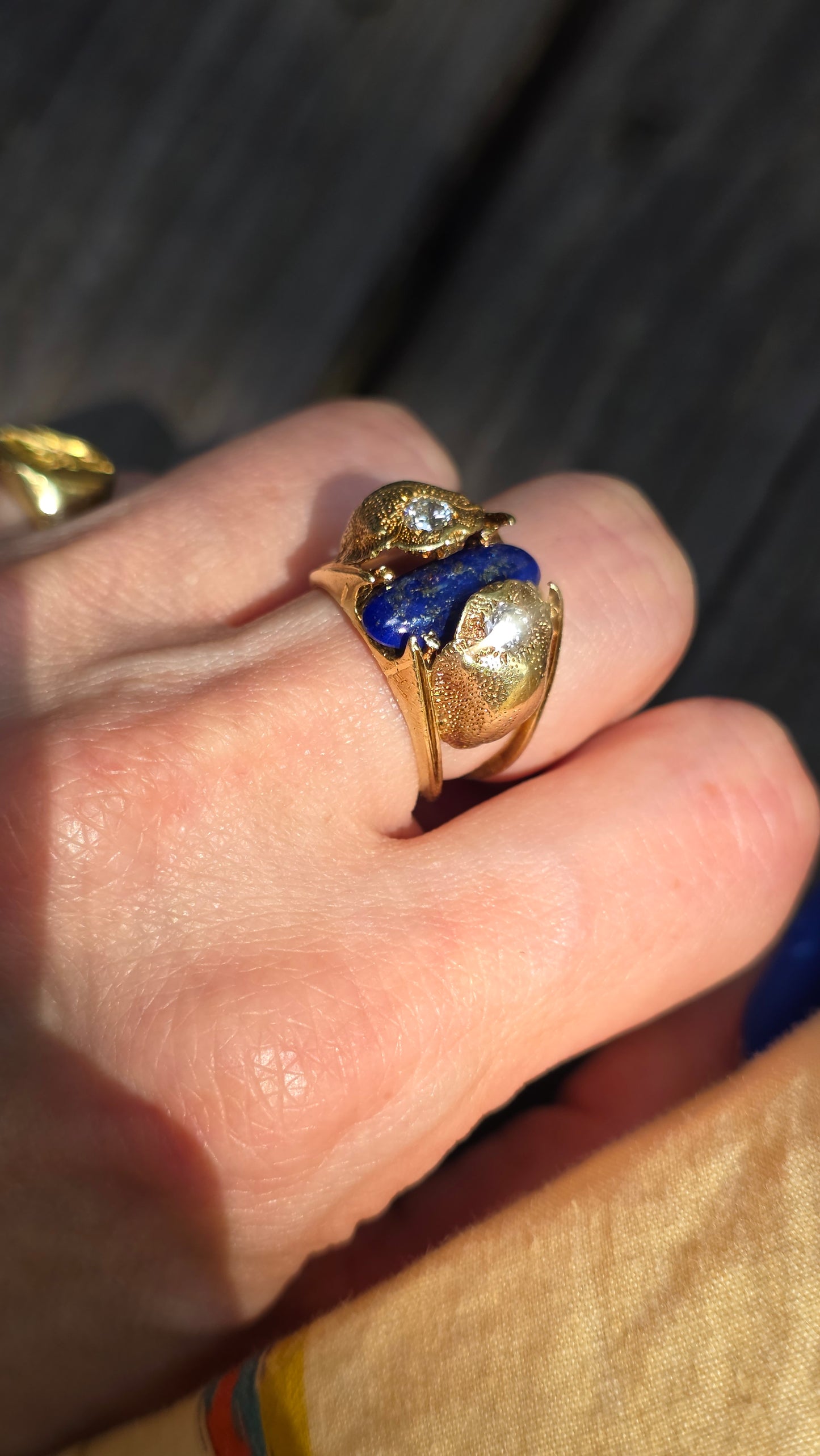 14k Lapis and Diamond Scarab Ring