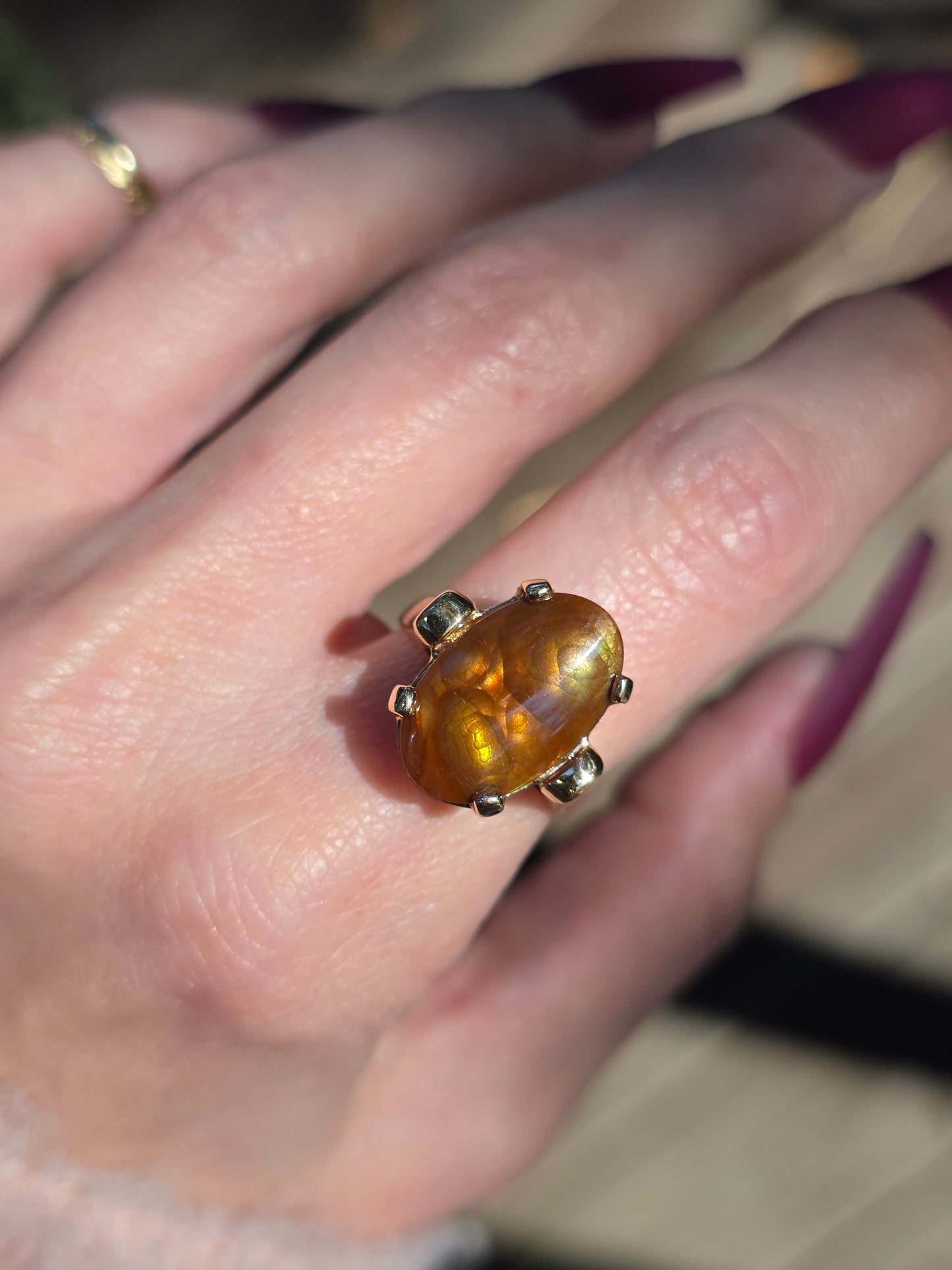 14k Oval Fire Agate Ring