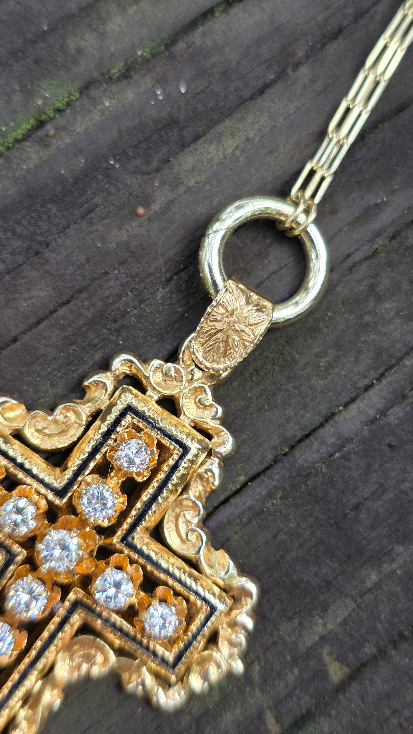 14k Diamond and Enamel Cross