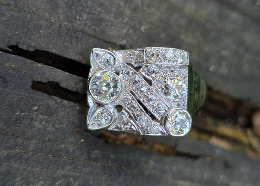 14k Deco Diamond Tank Ring