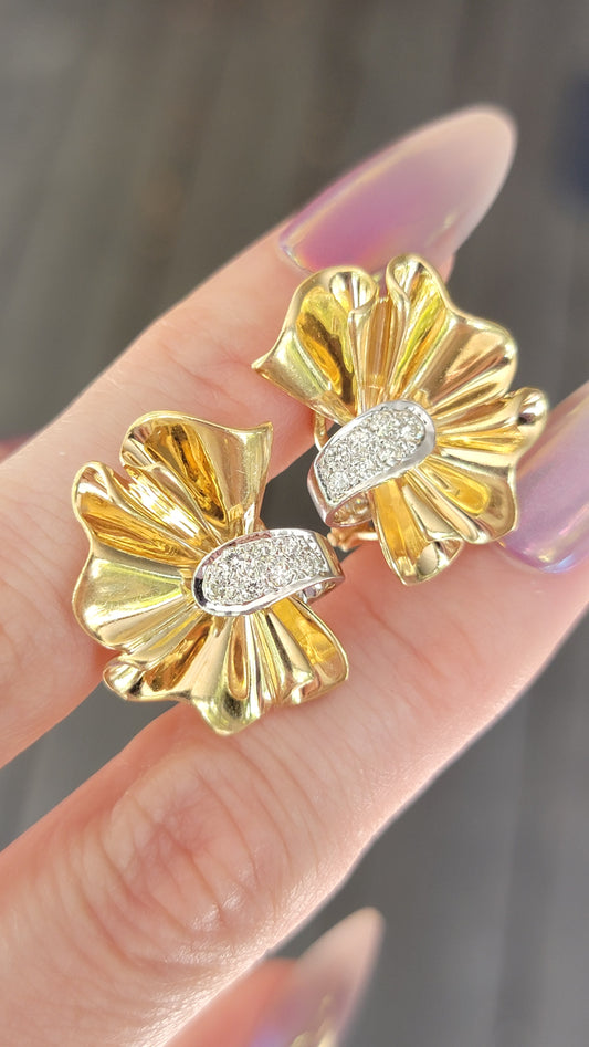 14k Diamond Ribbon Earrings