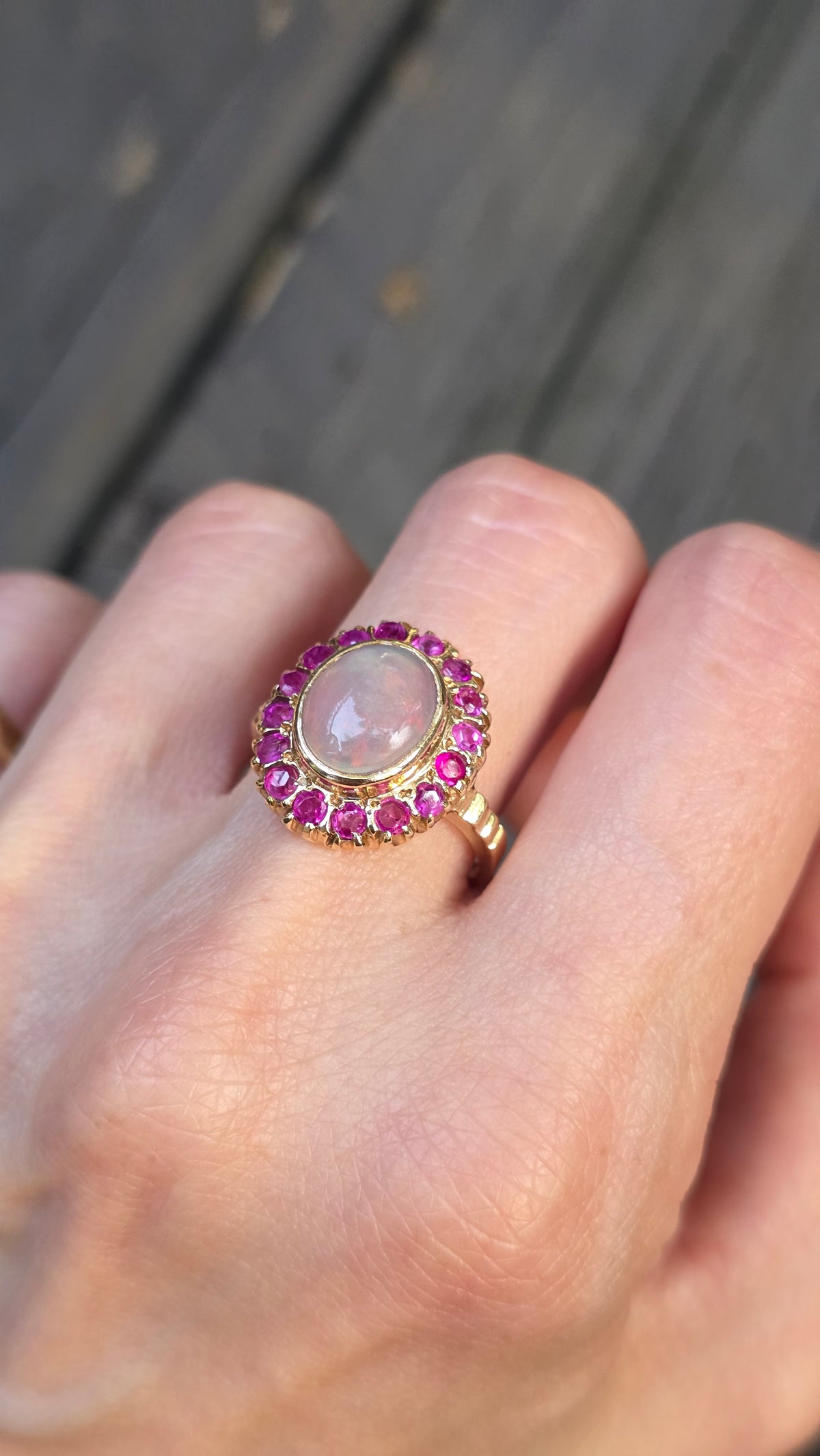 14k Opal and Ruby Ring