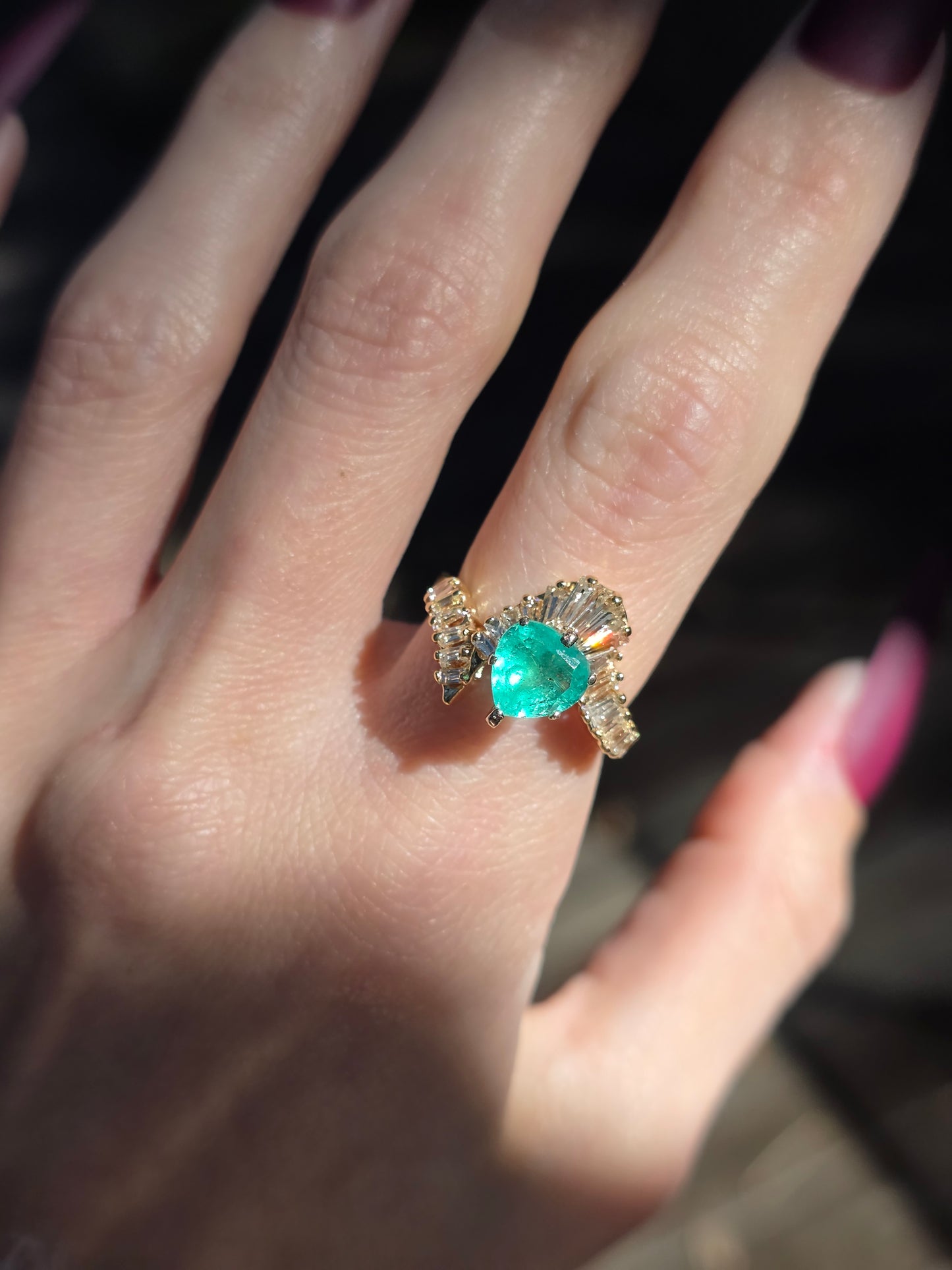 14k Heart Shaped Emerald Ring