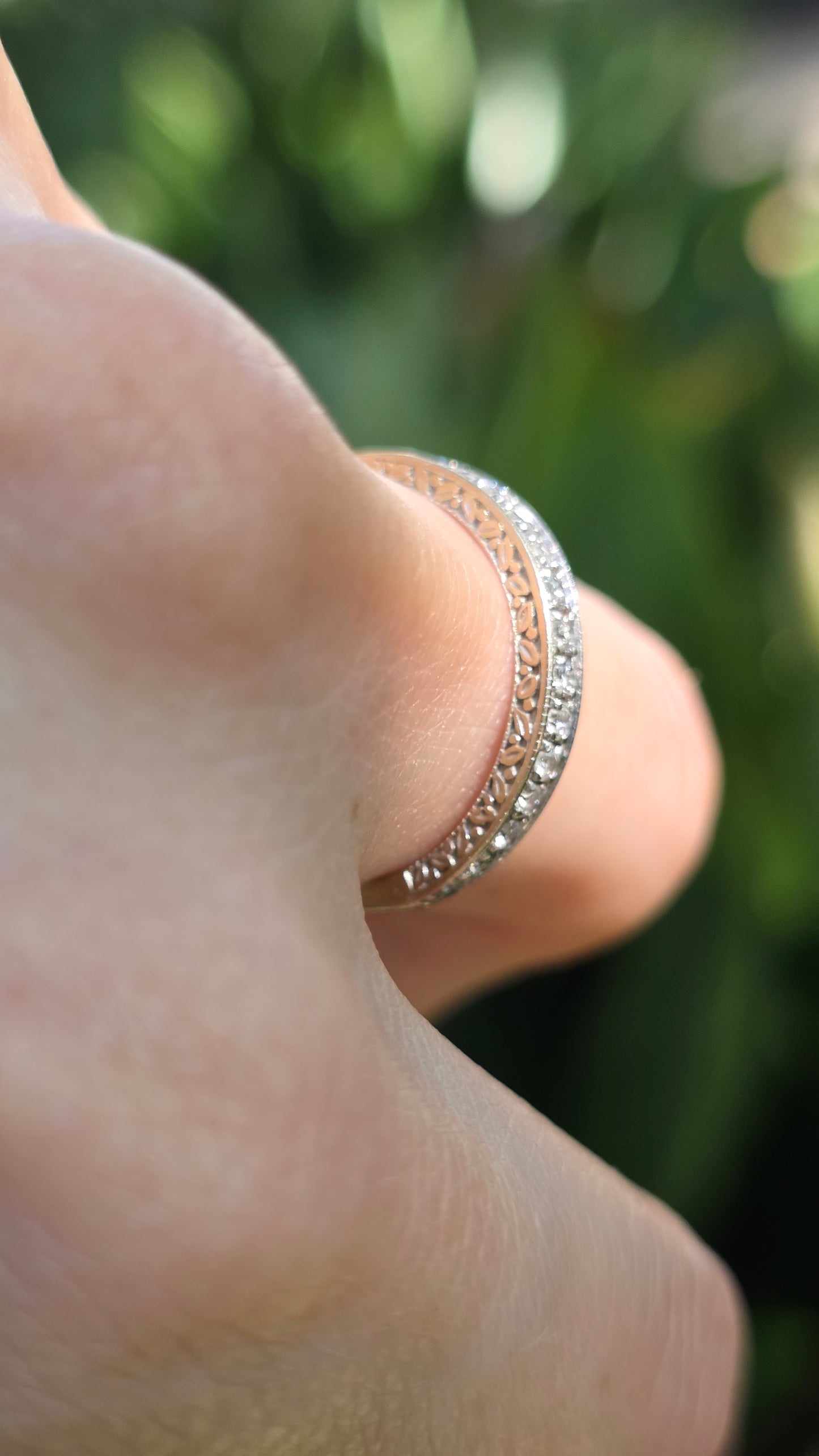 14k Engraved Diamond Band Ring