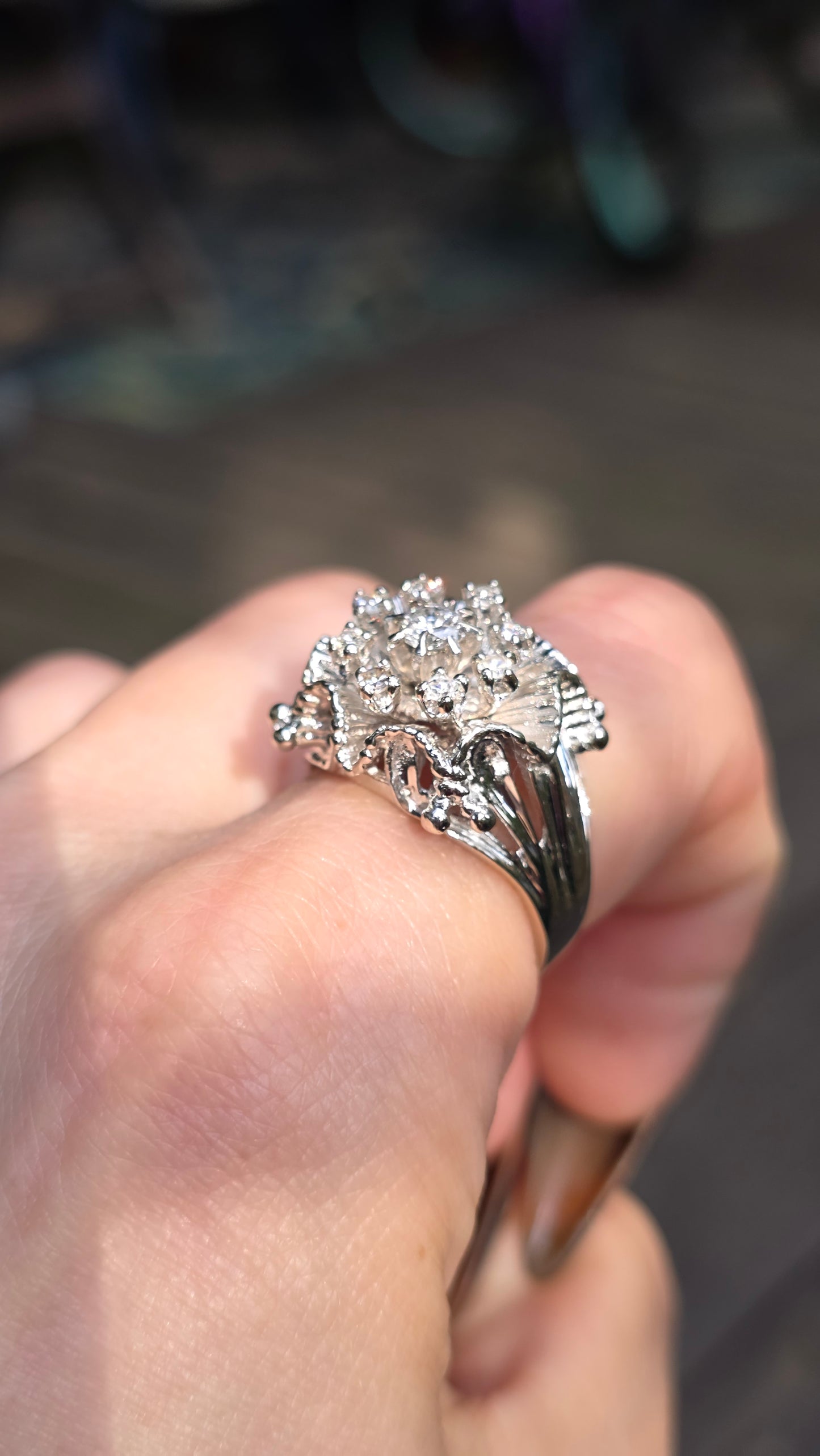 14k Retro Diamond Anemone Ring